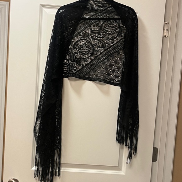 Elegant Black Lace Fringe Wrap with a little sparkle - Picture 2 of 5
